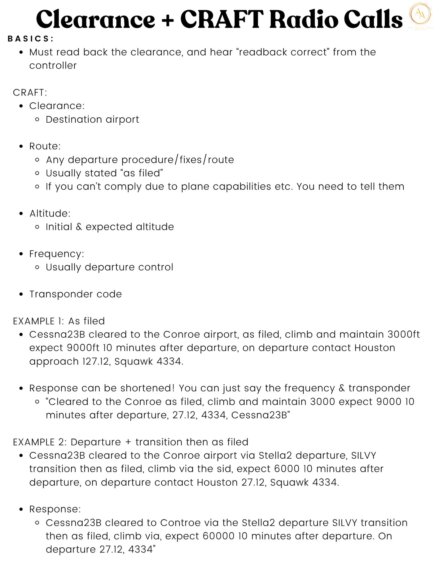 Instrument Radio Call CheatSheet - Airlines on Autopilot